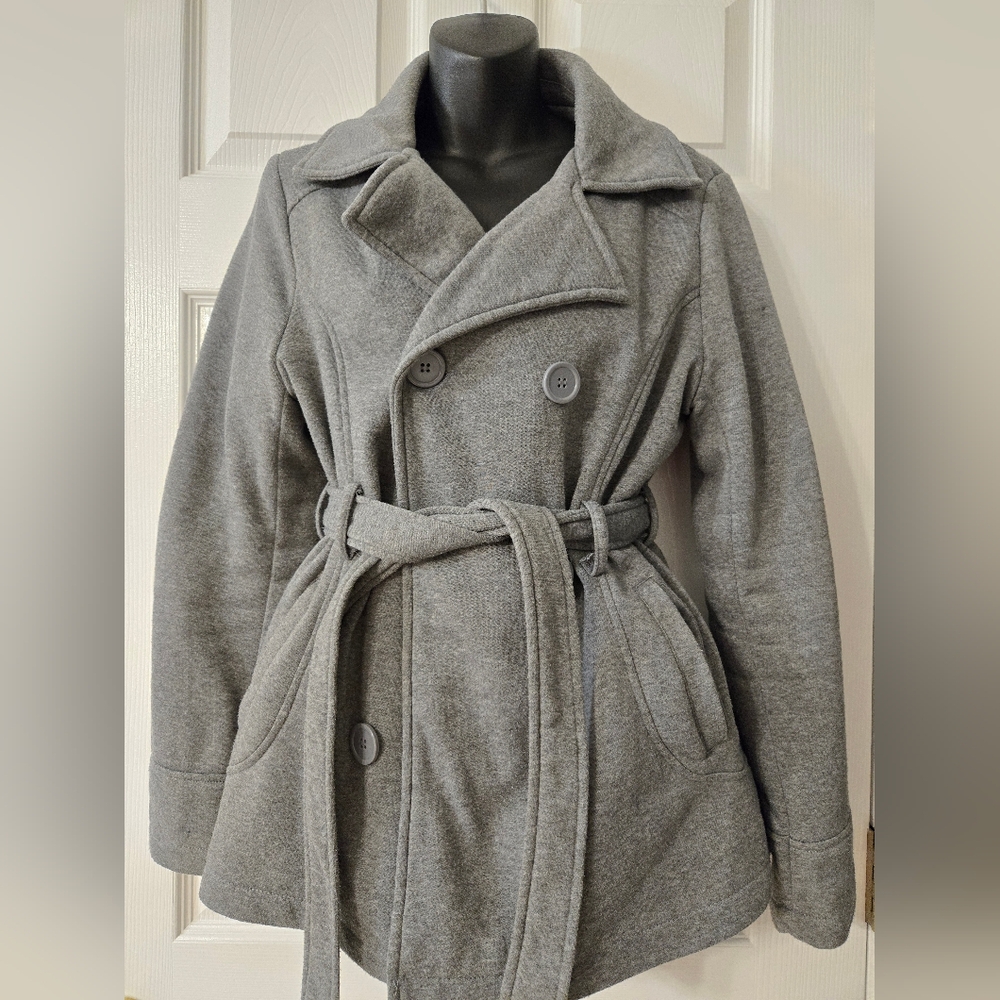J2 Double Breasted Belted Gray Pea Dress Coat Snug Fit XL
